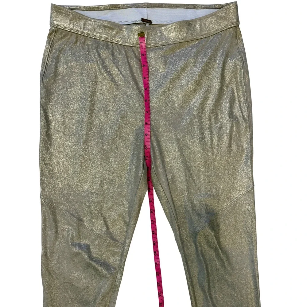Free People Metallic Gold Skinny Pants High Rise Leggings Faux Suede Size 31